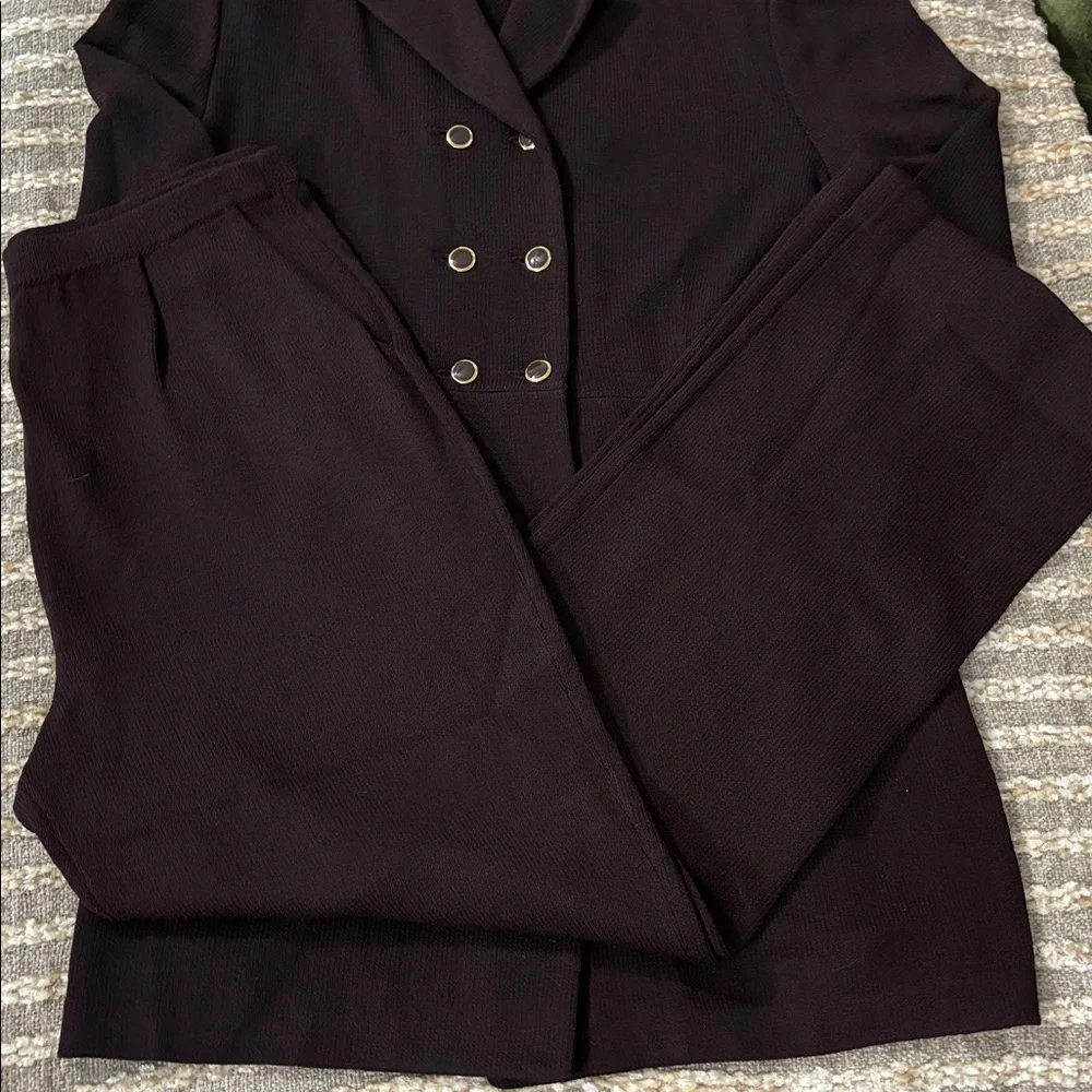 St John Dark Brown Santana Knit Women’s Double-Breasted‎ Pants Suit Size 12